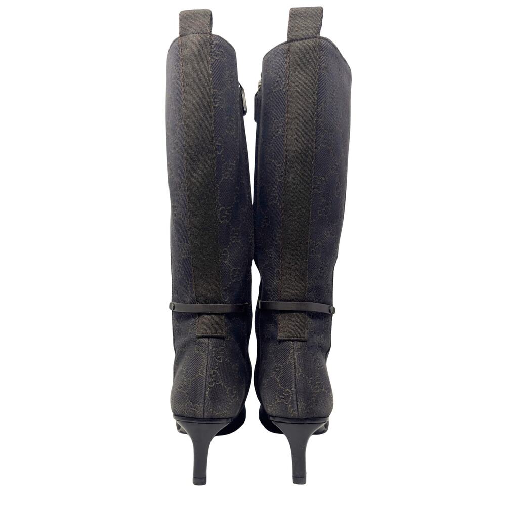 Gucci Boots Knee High Tall Brown Monogram GG Logo Western Cowboy Heels 37.5 - Picture 6 of 11